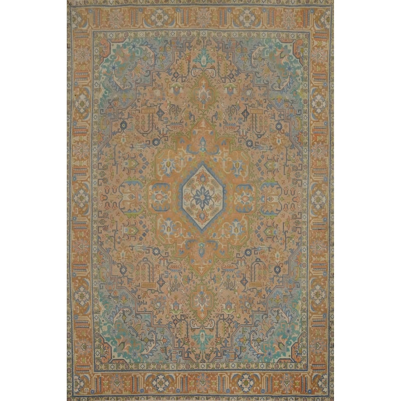 Hand Knotted Oriental 100% Wool Carpet Traditional Medallion Oranges & Rust Tabriz Area Rug - 12' 6'' X 9' 7''