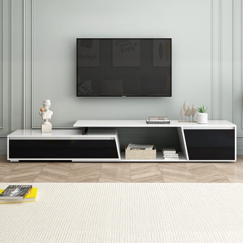 Modern Extendable TV Stand with Storage - Minimalist Rectangle Cabinet for TVs up to 100''