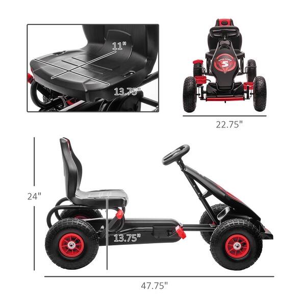 Red Kids Pedal Go Kart, Ergonomic Design, Suspension, Ages 5-12