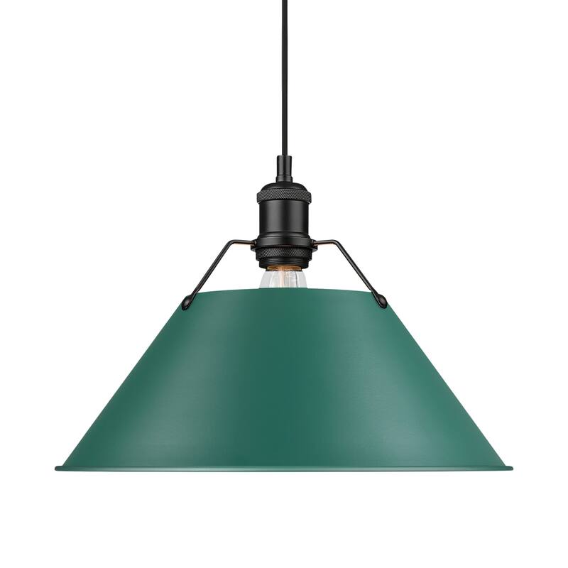 Yep by Golden Lighting Orwell 1-light 14in Pendant in Matte Black and Pine Green shade - Large Pendant - 14"