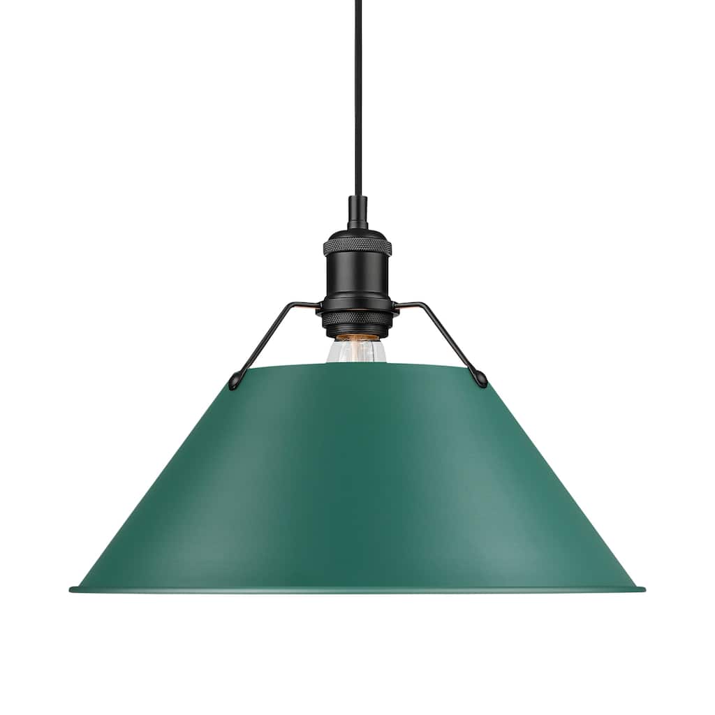 Yep by Golden Lighting Orwell 1-light 14in Pendant in Matte Black and Pine Green shade - Large Pendant - 14"