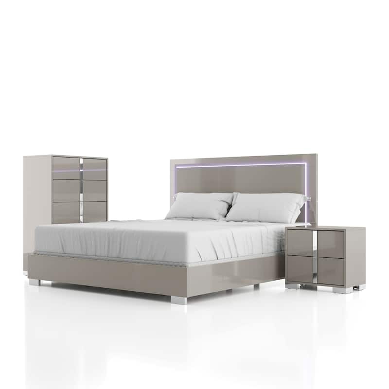 Furniture of America Erina Modern Glossy 3-Piece Panel Bedroom Set