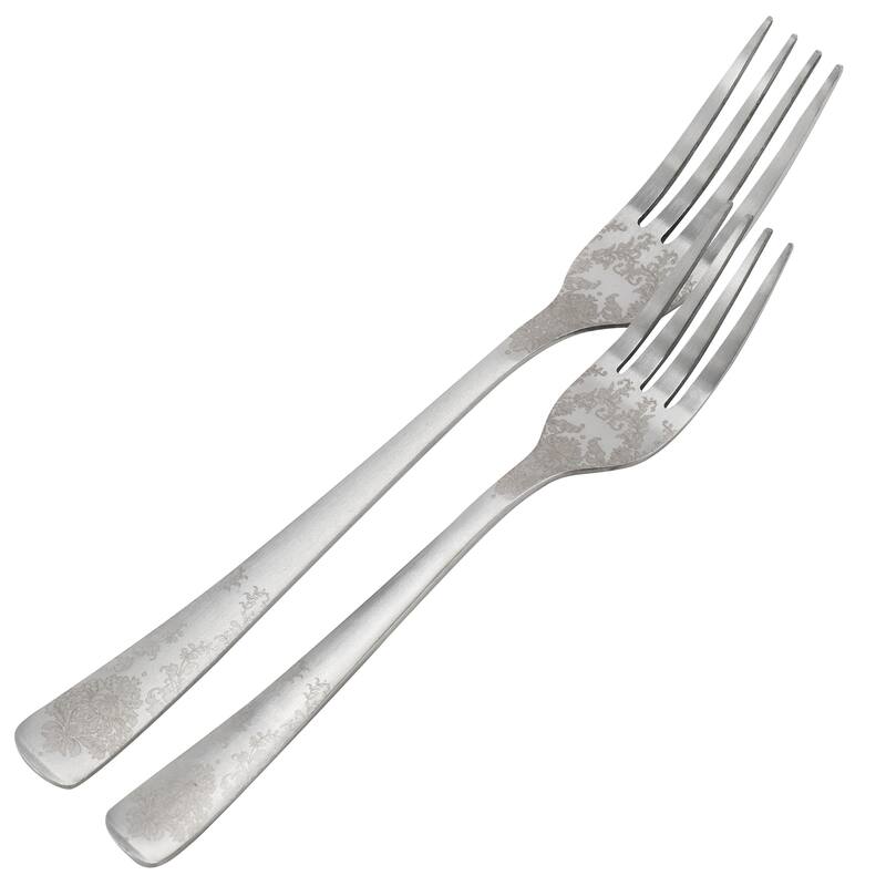 20 Piece Stainless Steel Floral Flatware Set in Matte Silver