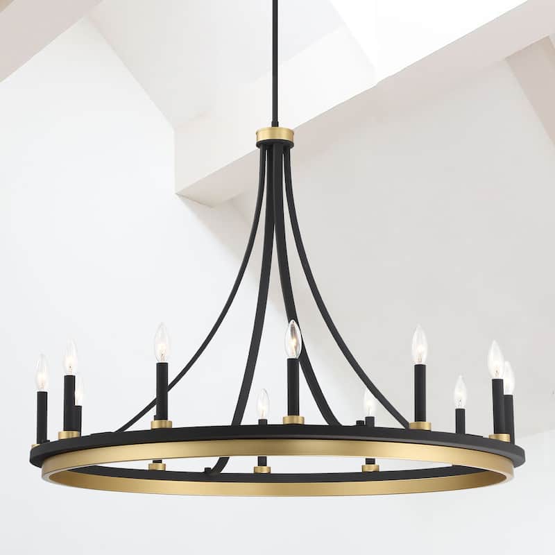 Acroma 12-light 40In Modern Farmhouse Large Empire Chandelier - Aged Zinc & Satin Brass