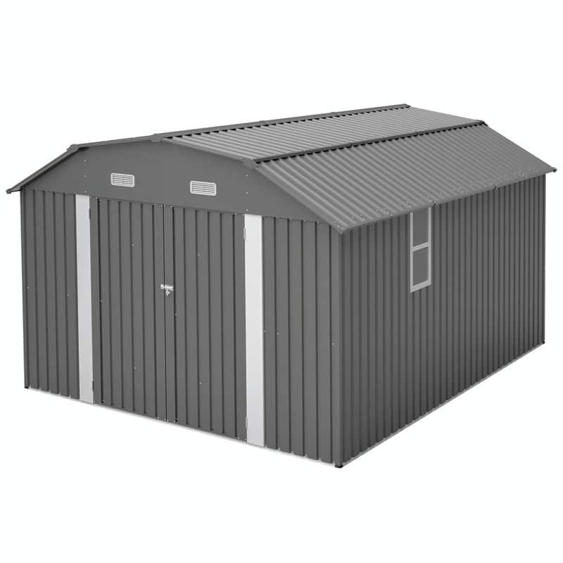 10' x 12' Outdoor Storage Shed, Heavy-Duty Rust-Resistant Steel Tool Shed with Floor Frame Kit