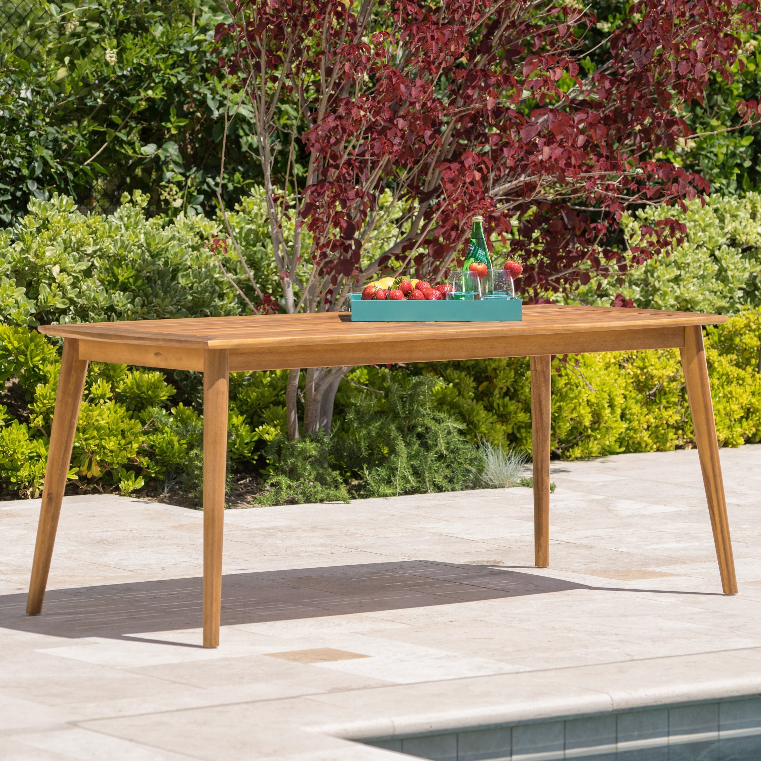 Acacia Wood Outdoor Dining Table Curved Frame Patio Garden
