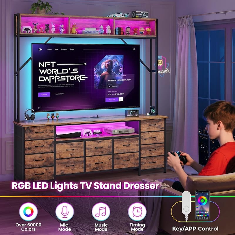 TV Stand for Living Room with LED Lights & Power Outlets TV Stand Dresser