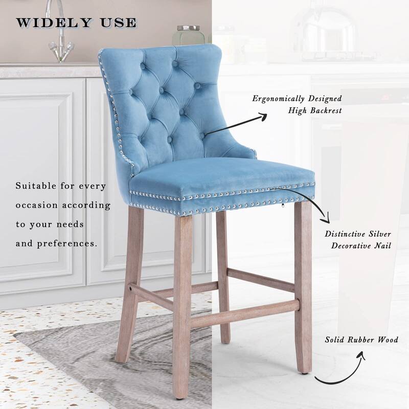 Contemporary Tufted Velvet Upholstered Counter Bar Stools Set of 2