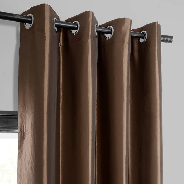 Grommet Blackout Faux Silk taffeta Curtain, Sintetico, Antique Beige