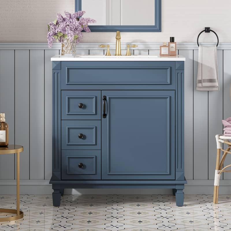 GDF Studio - Belcourt Modern Bathroom Vanity with Ceramic Sink, 2 Storage Drawers and Adjustable Shelf