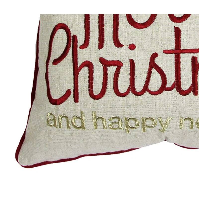 Merry Christmas and Happy New Year Throw Pillow - 20x20 Linen Look with Gold Accents and Insert