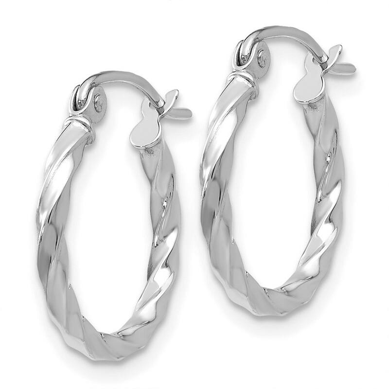 Curata 14k White Gold Twist Polished 2x15mm Hoop Earrings