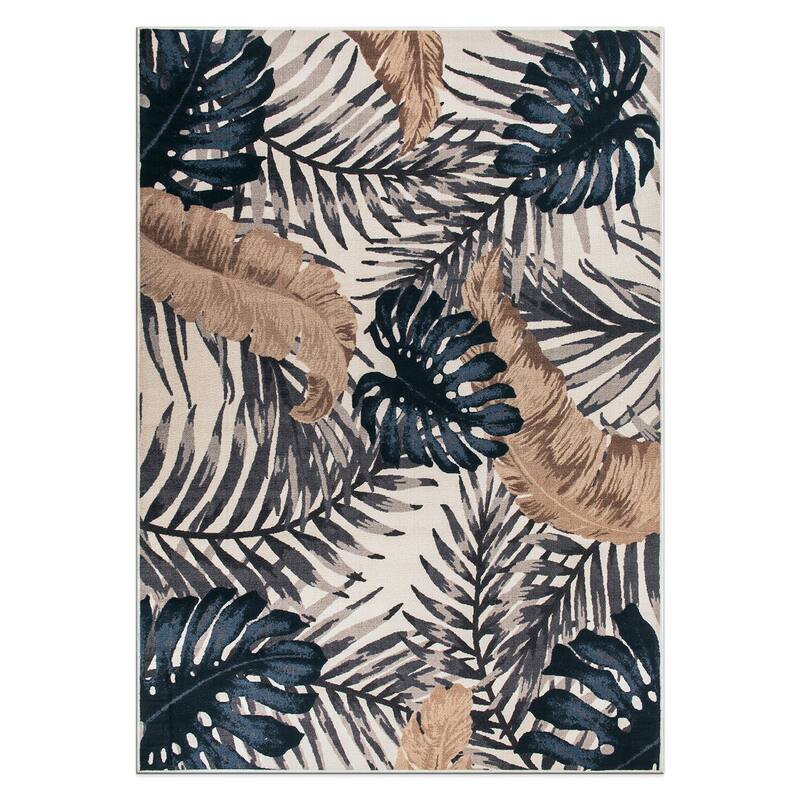 Contemporary Tropical Floral Leaves Non Slip Area Rug