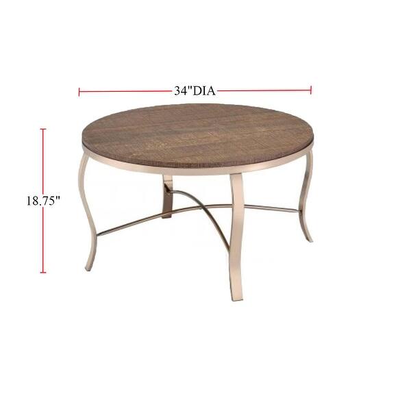 3 Piece Table Set with Curved Legs in Rustic Oak and Gold Bed Bath