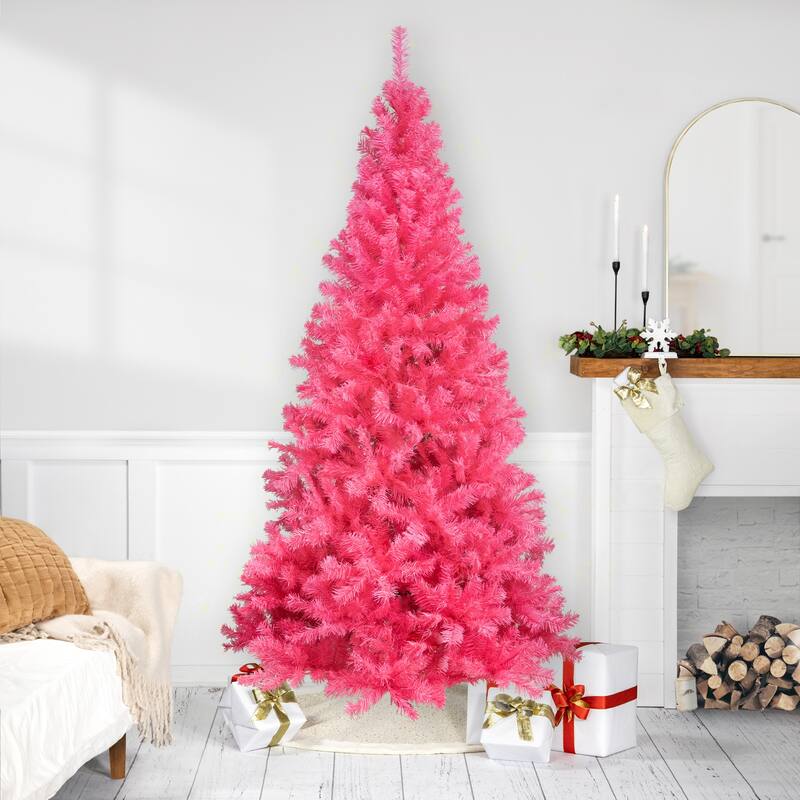 Artificial Tinsel Christmas Tree - 7' - Pink - Unlit - 7 Foot