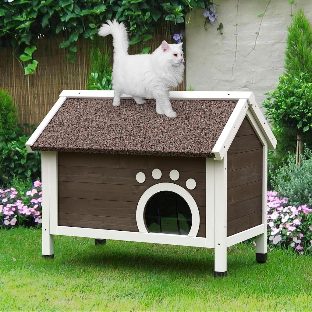 Moasis Outdoor Cat House Wooden Feral Cat Shelter with Asphalt Roof
