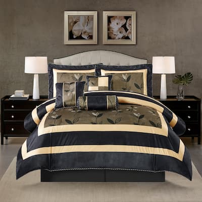 Nanshing Pandora 7 Piece Short Plush Print Leaves Comforter Set