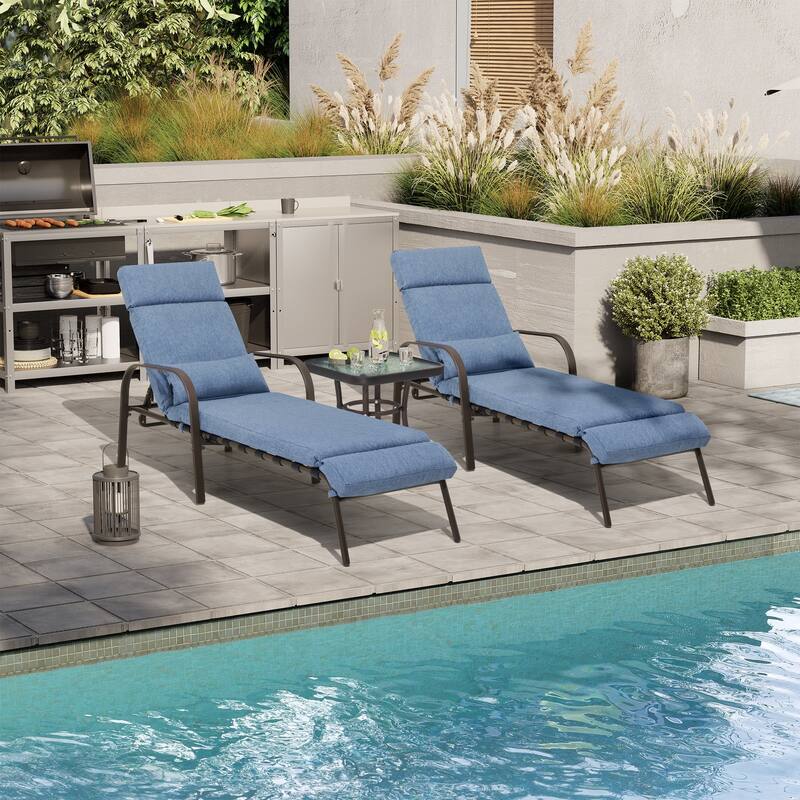 Outdoor Cushioned Chaise Lounge Chairs Adjustable Reclining Sun Lounger with Side Table