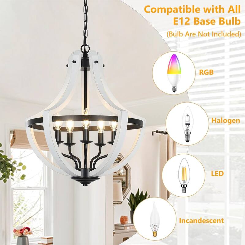 5-Light White Wood Chandeliers