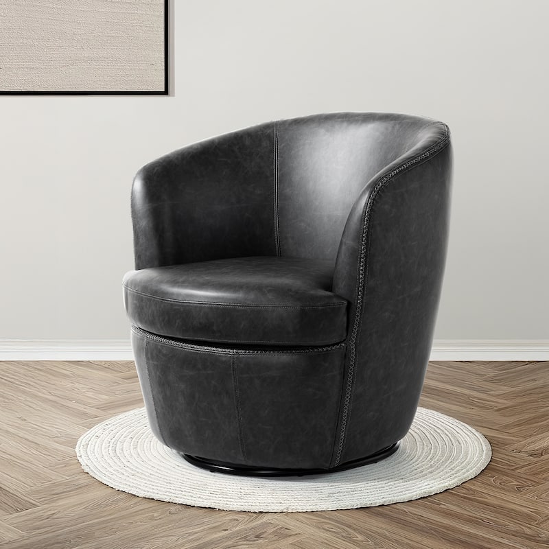 Faux Leather Swivel Barrel Accent Chair for Living Room - Black
