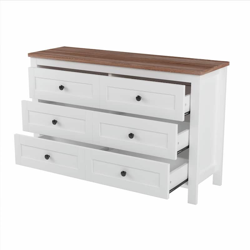 Retro Farmhouse Style Wooden Dresser with 6 Drawer
