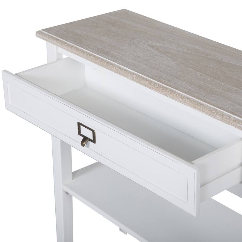 Accent White Console Table with Drawer and Shelf, Wood Sofa Table with Storage for Entryway Hallway Living Room
