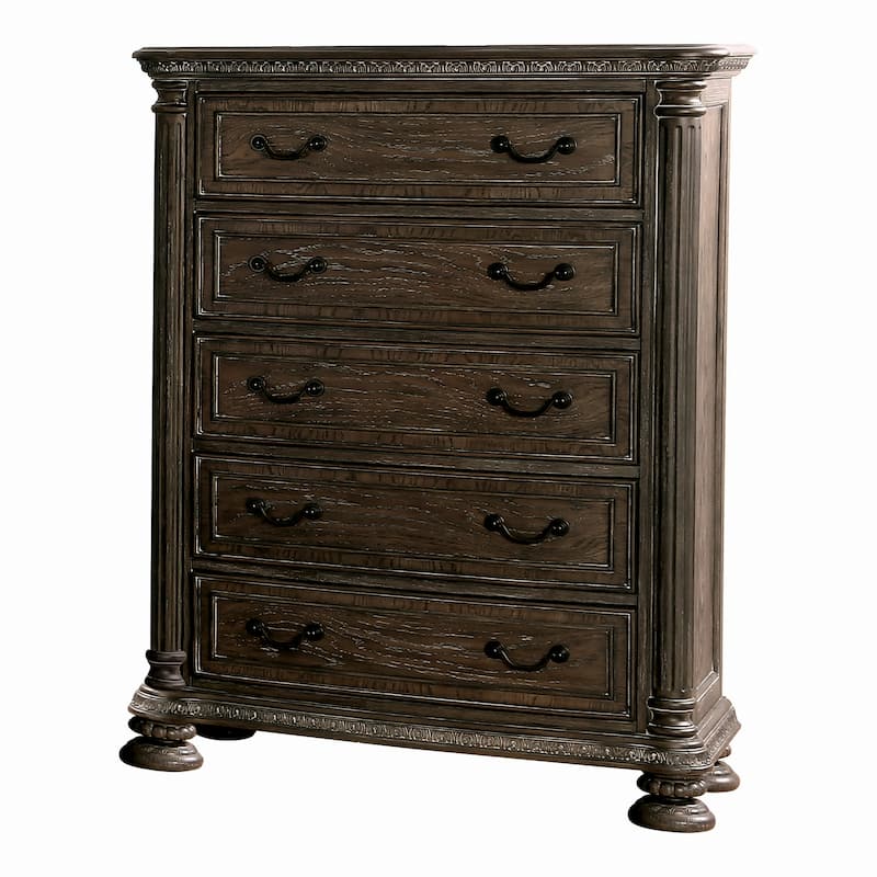 Brey Traditional Brown Solid Wood 5-Drawer Chest by Furniture of America