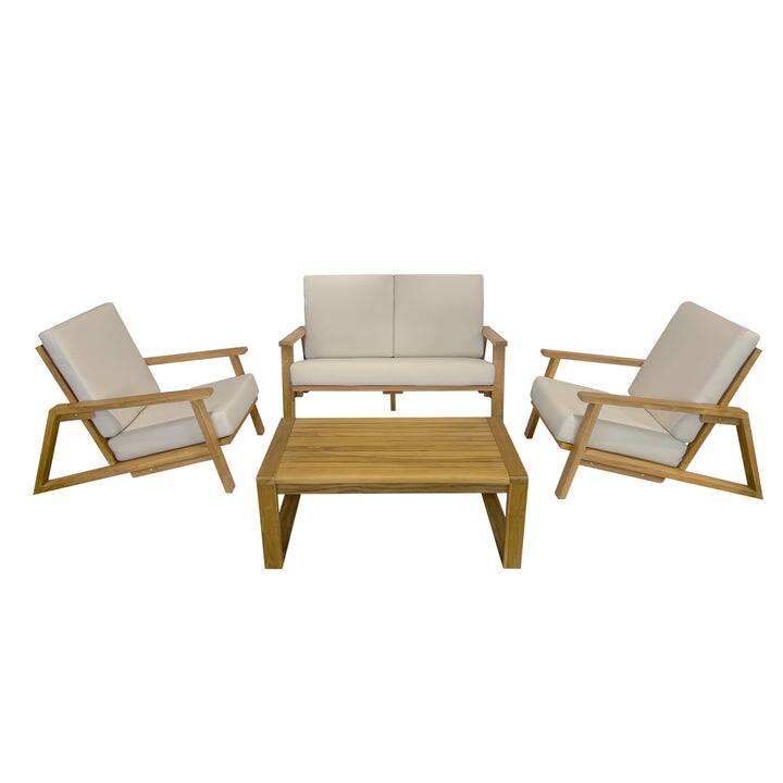 Kinger Home Ezra 4-Piece Patio Furniture Set for 4, Teakwood Frame - White