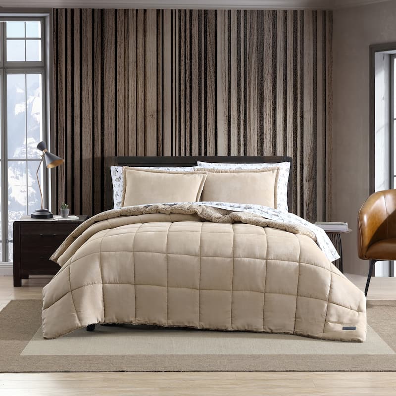 Eddie Bauer Sherwood Faux Suede Textured Comforter & Sham Set - Brown - Twin