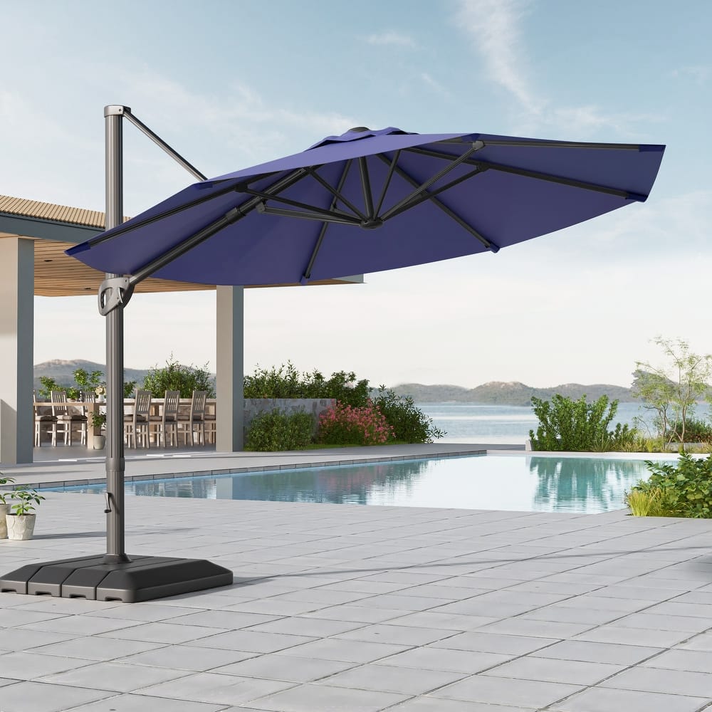 LIVOOSUN Outdoor Cantilever Offset Patio 11Ft Aluminum Umbrella w/Base