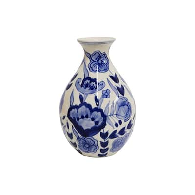 Home&Manor Ceramic Bottle Vase White/Blue