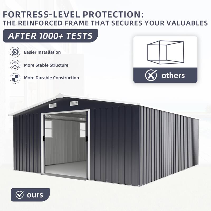 10*12ft 0.25mm Steel Plate, Surface Protective Film, Two Daylight Windows, Two Colors Can Be Freely Selected Storage Sheds