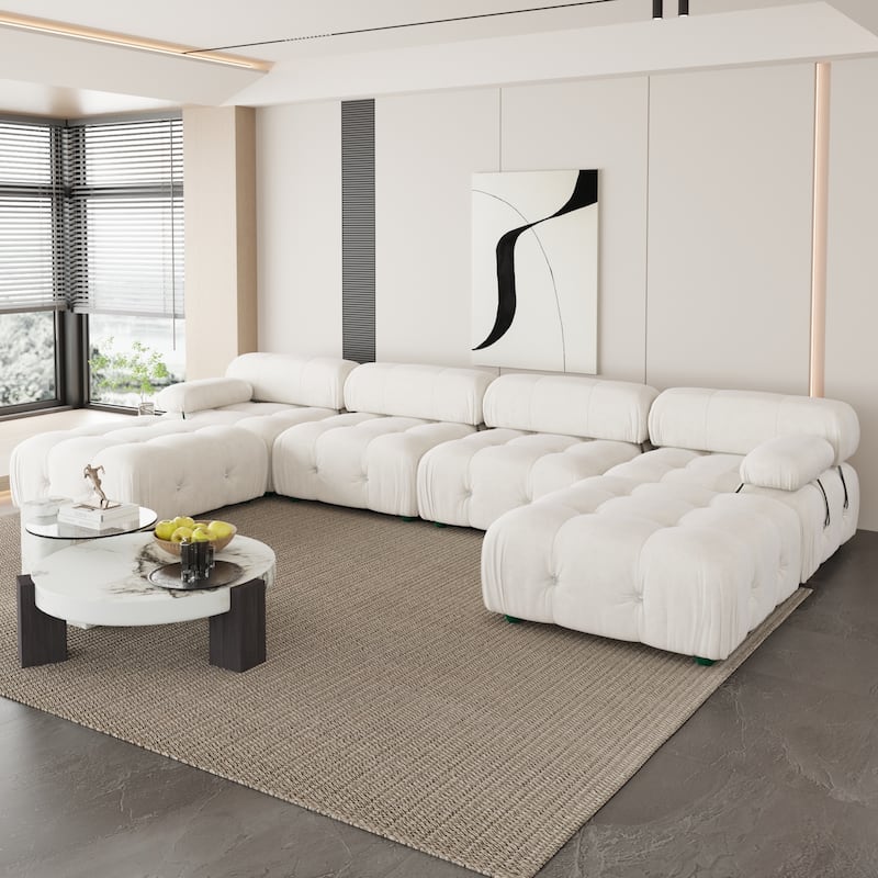 U-shaped Velvet Upholstery Sectional Modern Modular Couch - Beige