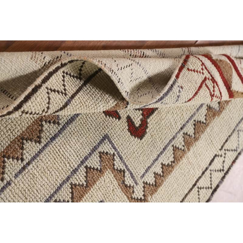 Natural Dye Anatolian Runner Rug Handmade Turkish Beige Wool Carpet - 3'4"x 10'6"