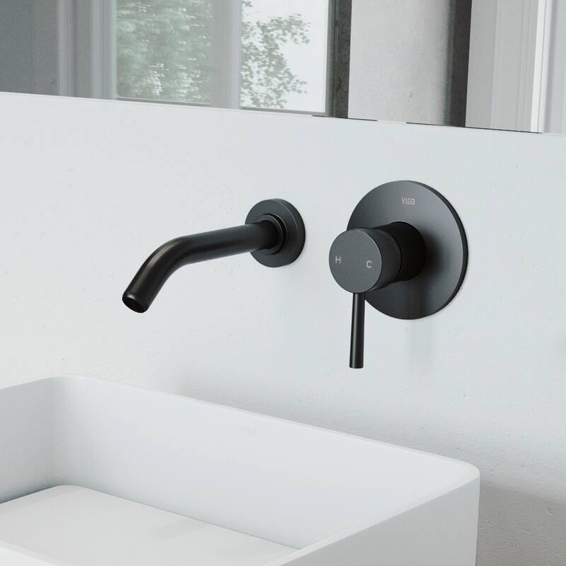 VIGO Olus 5" H Single Handle Wall Mount Bathroom Faucet in Matte Black