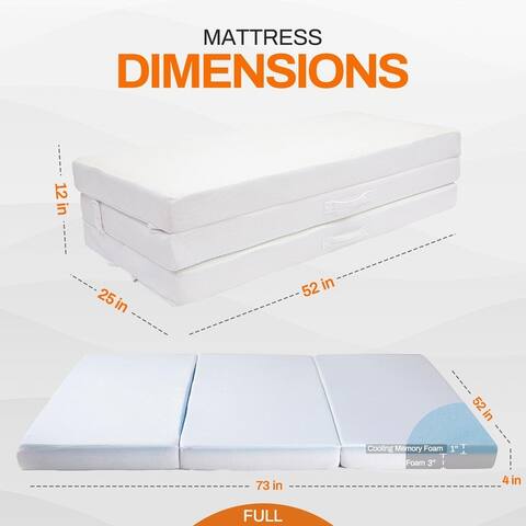 Cheer Collection Tri-fold 4" Folding Mattress with 1" Gel Infused Memory Foam