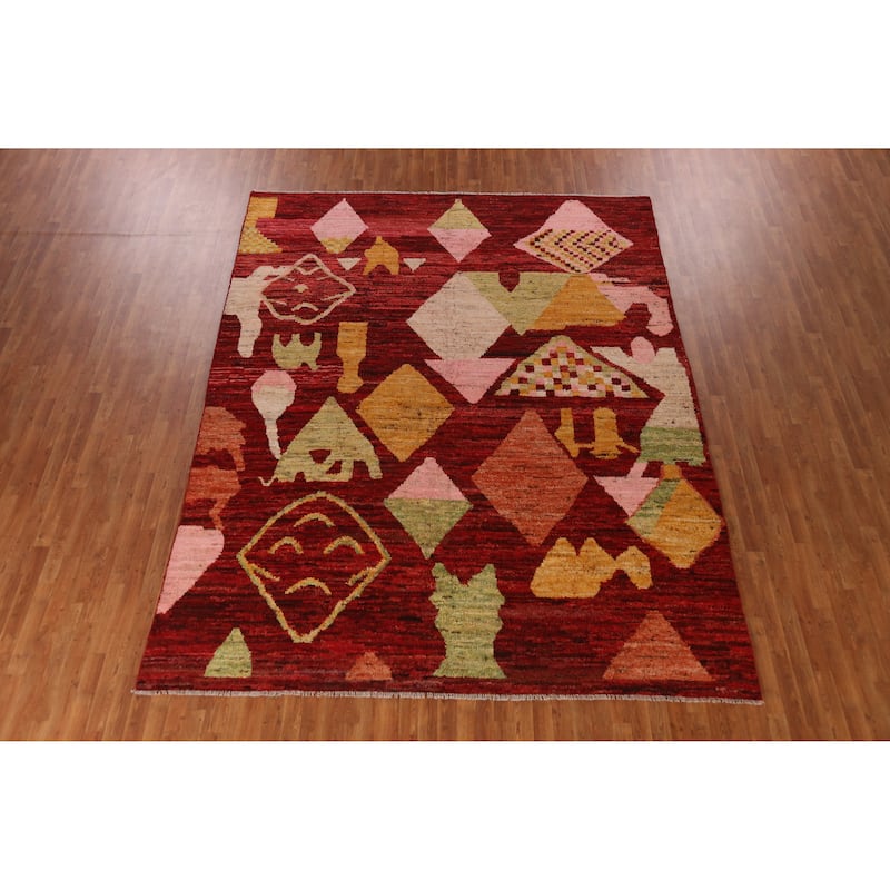 Geometric Moroccan Oriental Area Rug Bedroom Handmade Wool Carpet - 9'1" x 11'9"