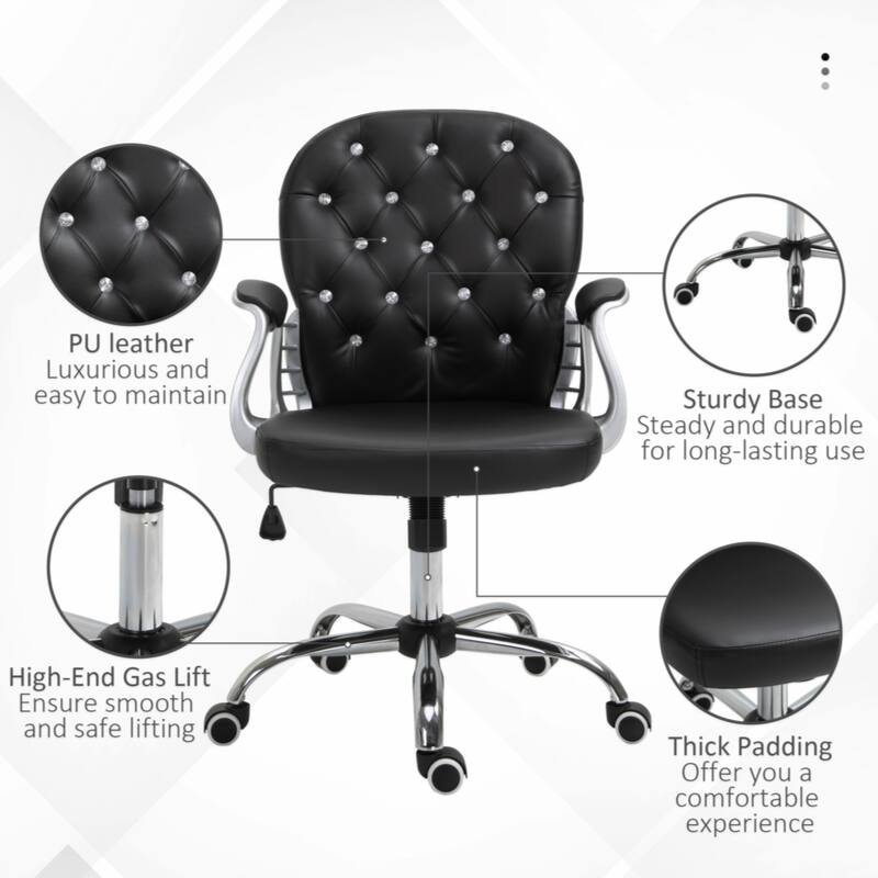 Vinsetto PU Leather Home Office Chair, Button Tufted Desk Chair with Padded Armrests, Adjustable Height and Swivel Wheels