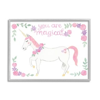 Stupell Industries Pink Florals Purple Unicorn Mythical Animal