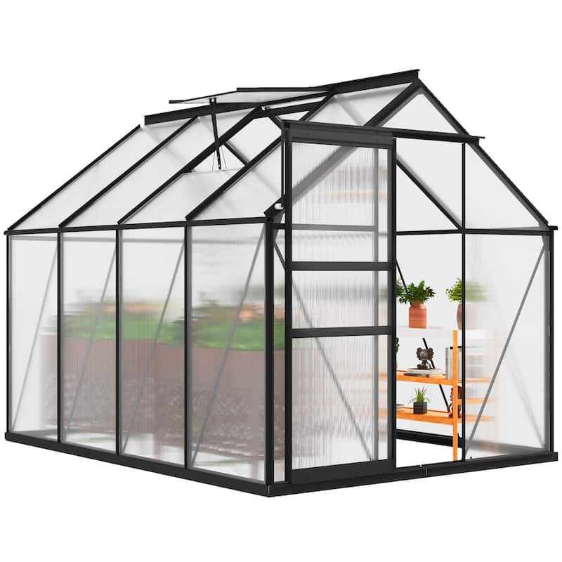 Moasis 6'W X 4/6/8/10/12/16'D Dual-wall PC Walk-in Hobby Greenhouse with Aluminum Frame