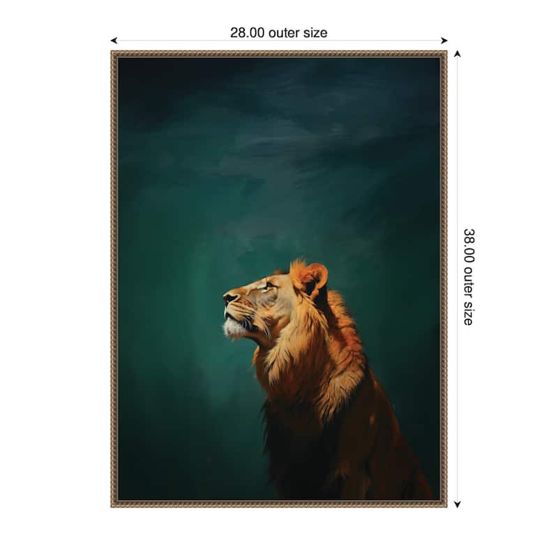 Kate and Laurel Lion on Tonal Blue Teal Green Abstract by The Creative Bunch Studio Framed Canvas Wall Art Print