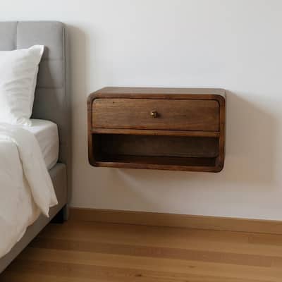 HomeRoots 18" Chestnut Solid Wood One Drawer Floating Nightstand