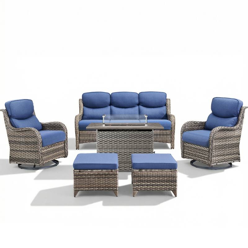 Pocassy Outdoor Fire Pit Sofa Swivel Chairs Ottoman Conversation Set