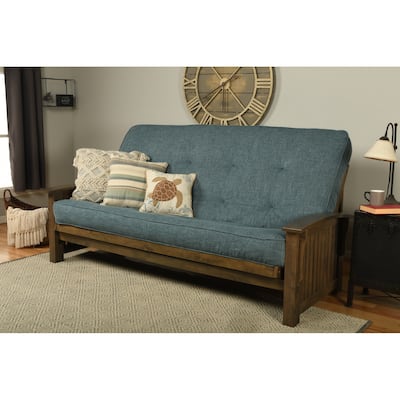 Somette Washington Queen-size Futon Set in Rustic Walnut Finish with Linen Mattress