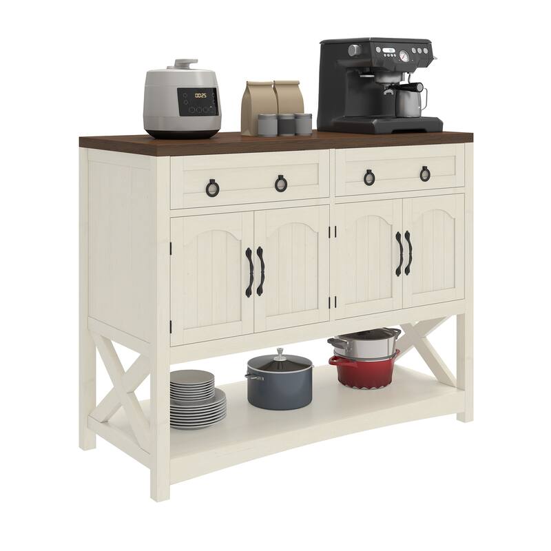 Moasis 47.2 Inch Farmhouse Buffet Cabinet with Storage Drawers and Four Doors for Kitchen or Dining Room Organization