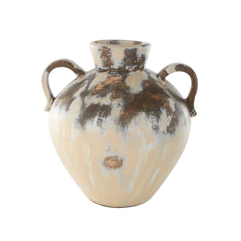 Cream Ceramic Antique Style Pot Decorative Vase with Arched Handles