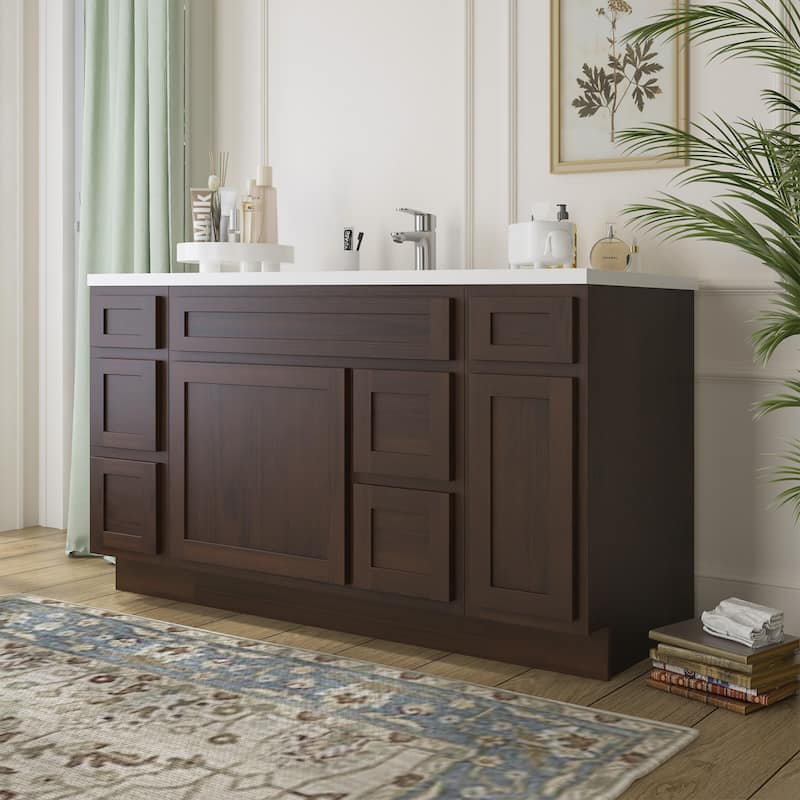 Vanity Art 60" Oak Freestanding Bathroom Vanity Cabinet without Top
