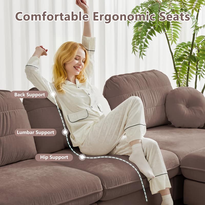 GDFStudio Alden Voss 137" Chenille Cloud 4-Seater Sofa with Quilted Back Cushions, Deep Seat
