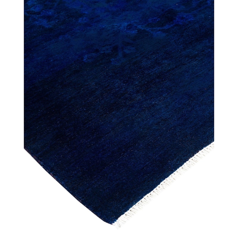 Overton Hand Knotted Wool Vintage Inspired Modern Contemporary Overdyed Blue Area Rug - 8' 0" x 10' 4"