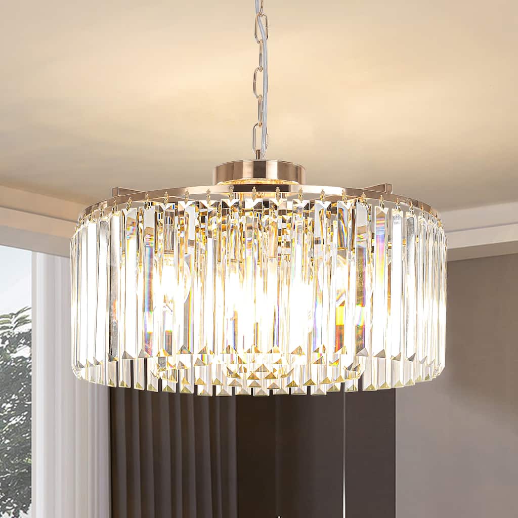 8-Light Adjustable Crystal Drum Chandelier - 18.7 Wide